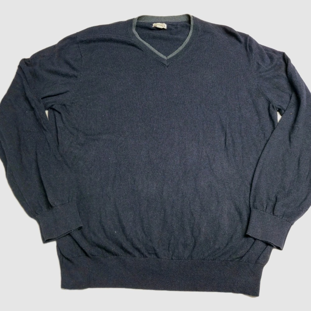 Merona Men's XXL Sweater Navy Blue‎ Cotton Cashmere Blend V-Neck Soft Classic